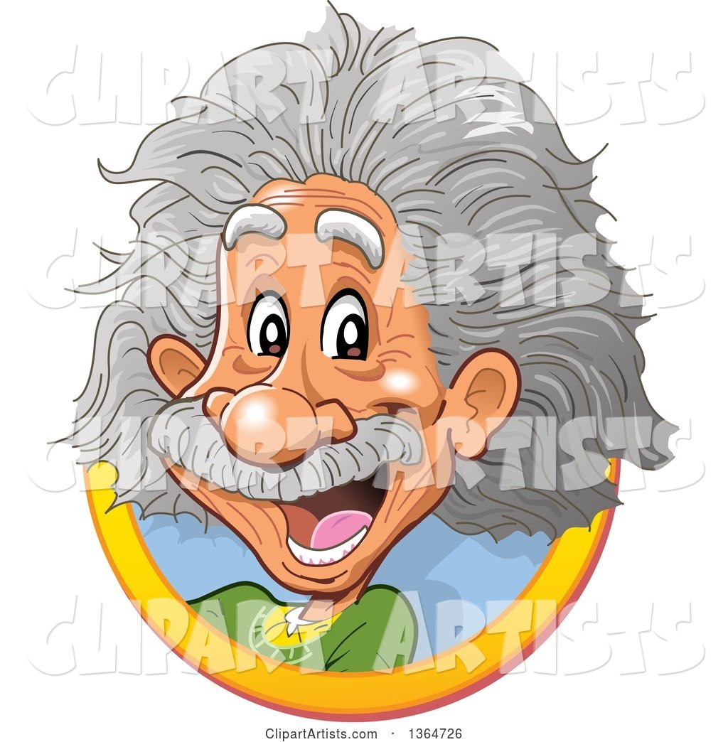 Cartoon Happy Albert Einstein Vignette