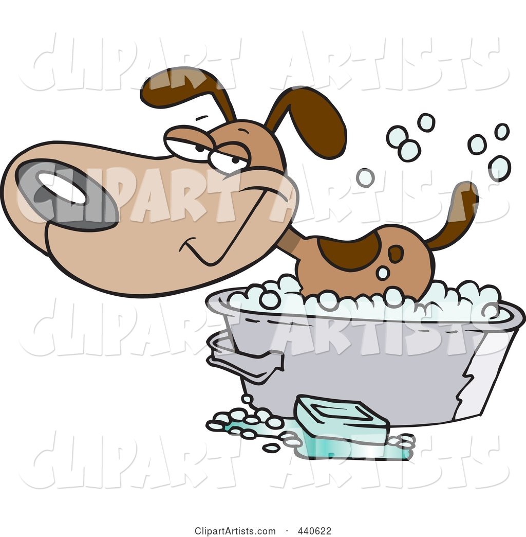 Cartoon Happy Dog Bathing in a Tub