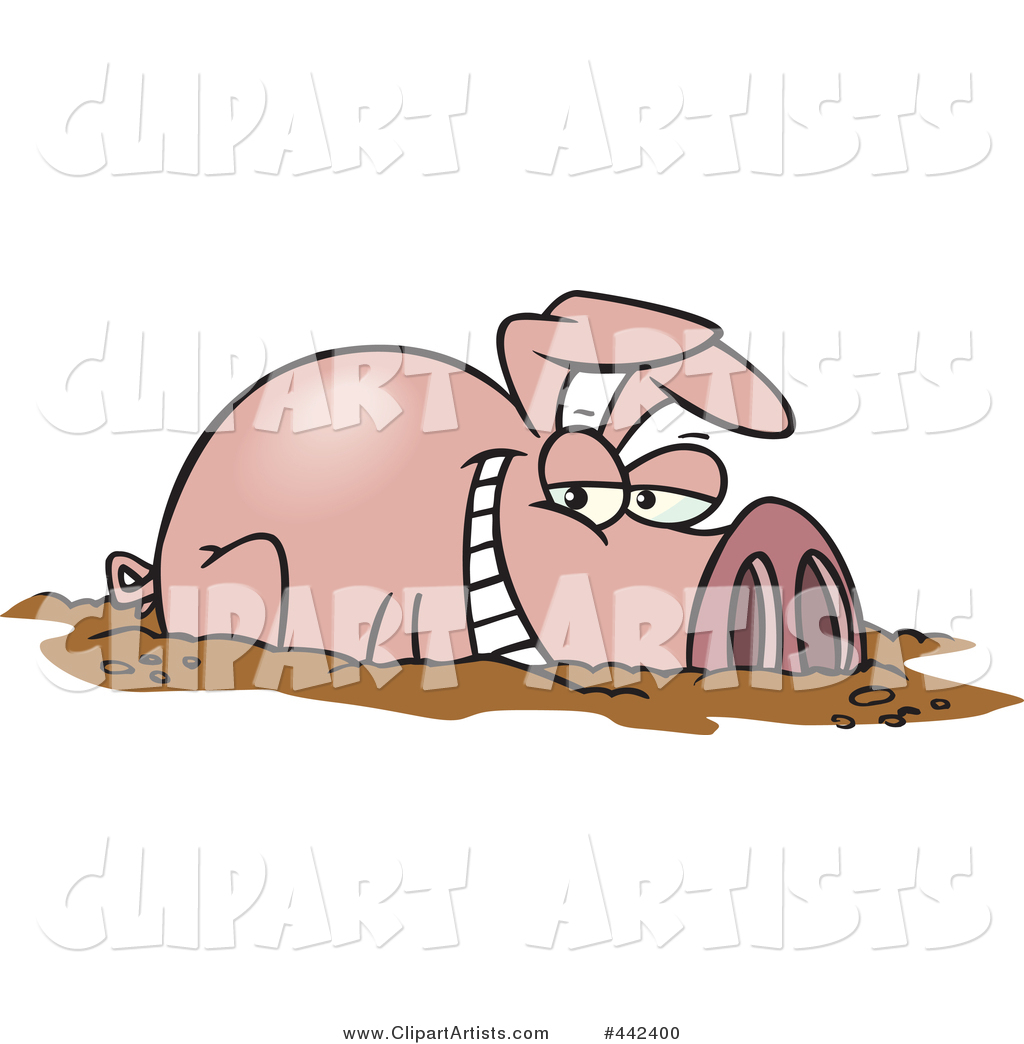 Cartoon Happy Pig in a Mud Puddle