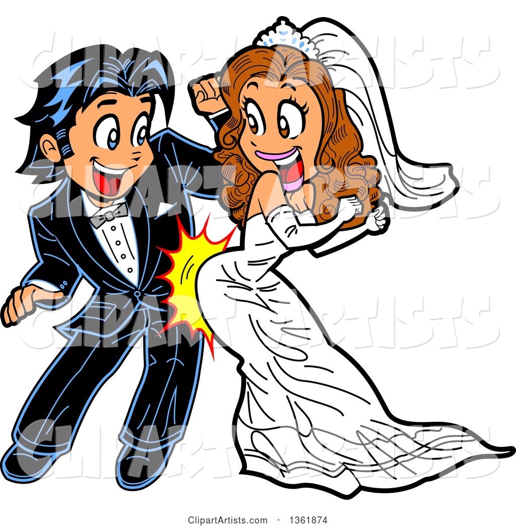Cartoon Happy Wedding Couple Dancing and Grinding
