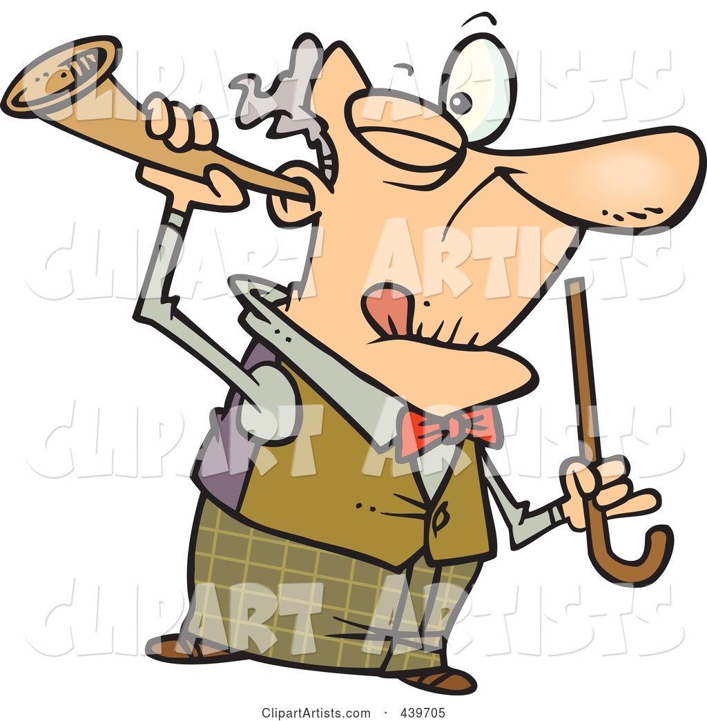 Cartoon Old Man Holding a Trumpet up to His Ear