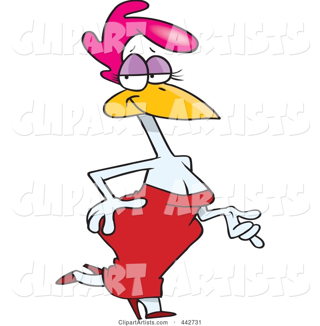 Cartoon Sexy Hen in a Red Dress