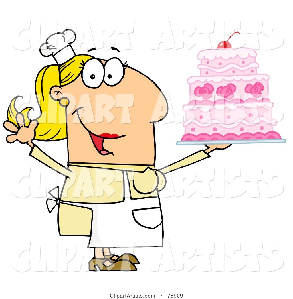 Caucasian Cartoon Cake Baker Woman