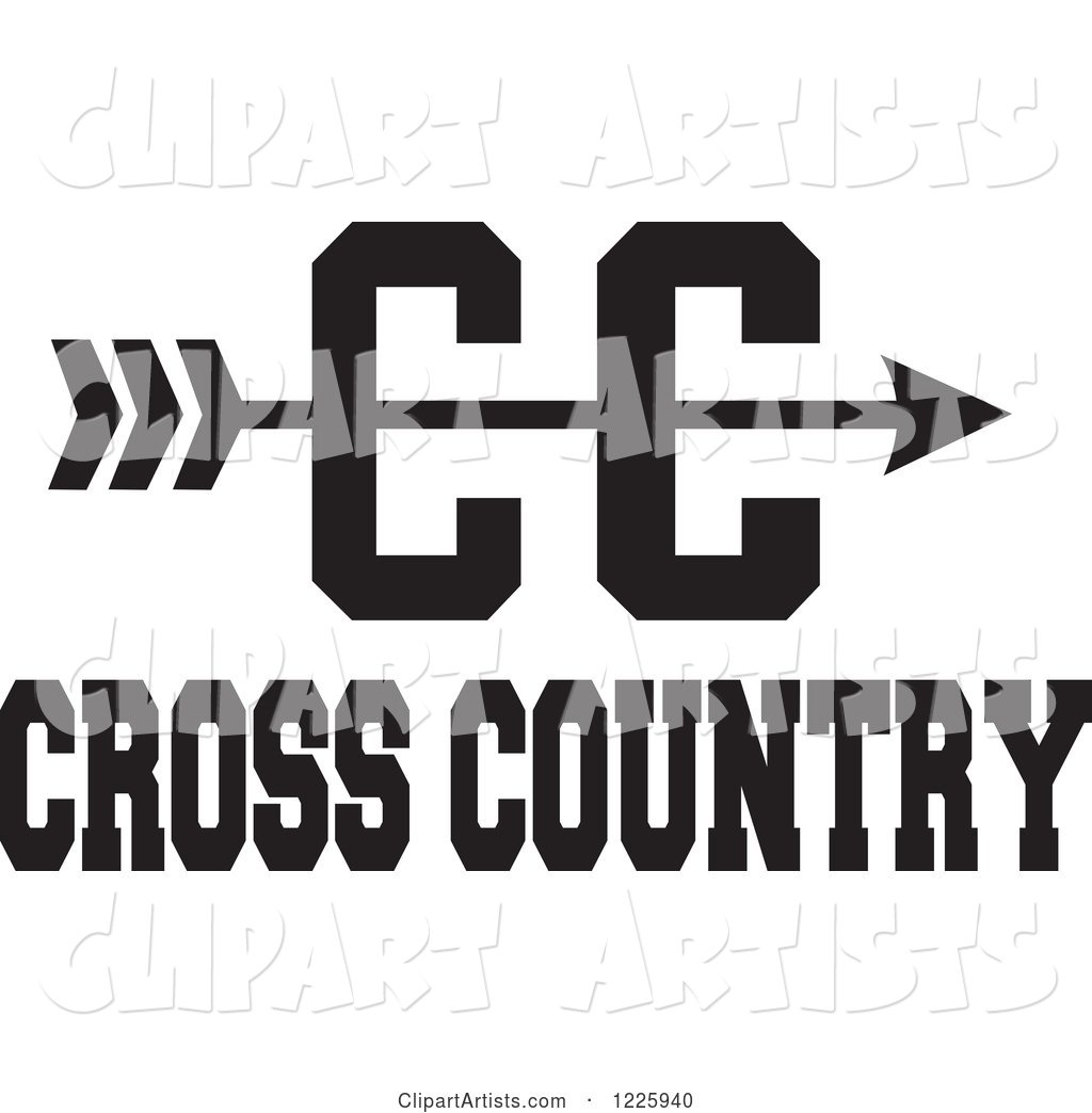 CC Arrow with Cross Country Running Text in Black and White