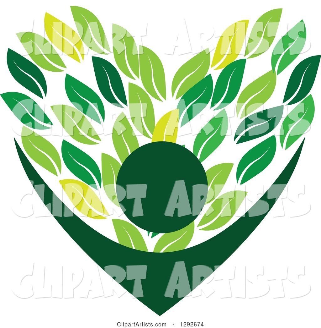 Cheering Person with Arms Framing a Love Heart Made of Green Leaves