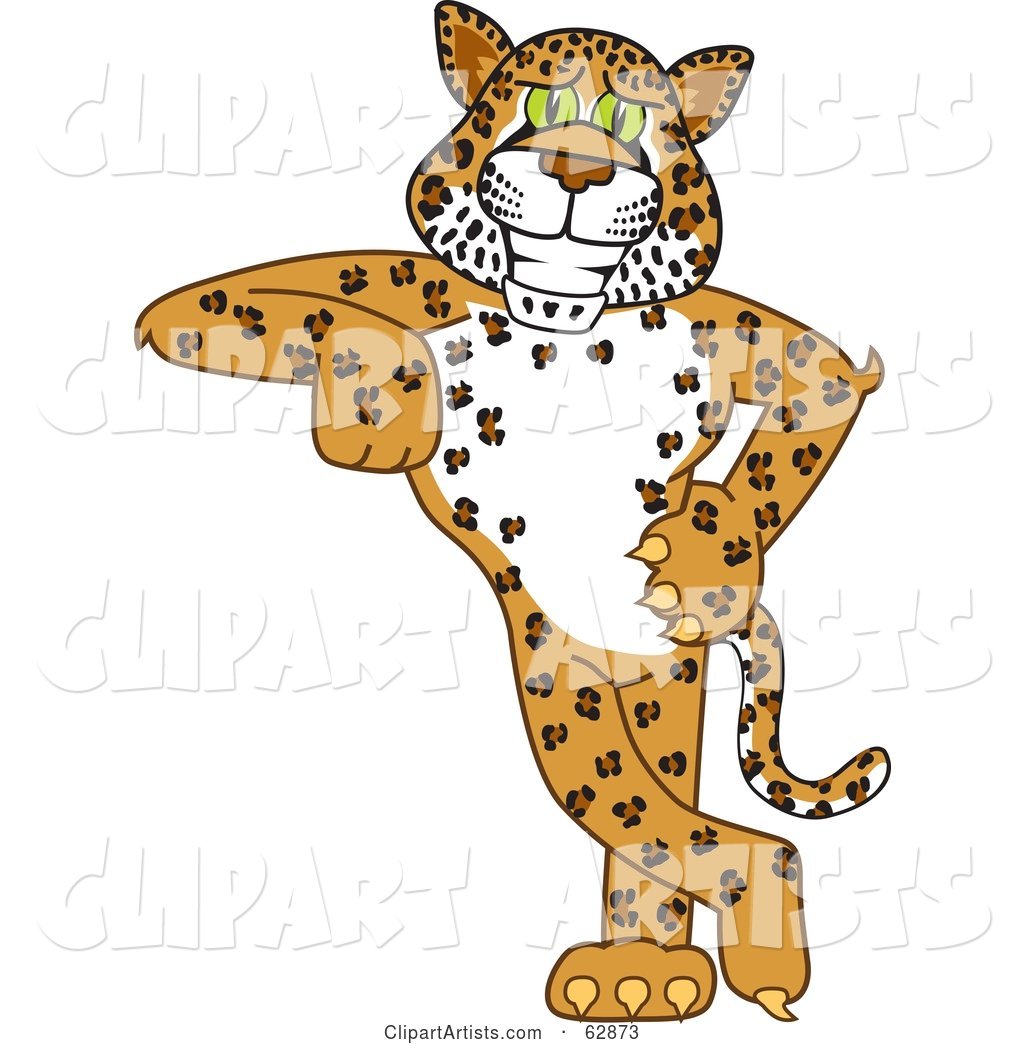 Cheetah, Jaguar or Leopard Character School Mascot Leaning