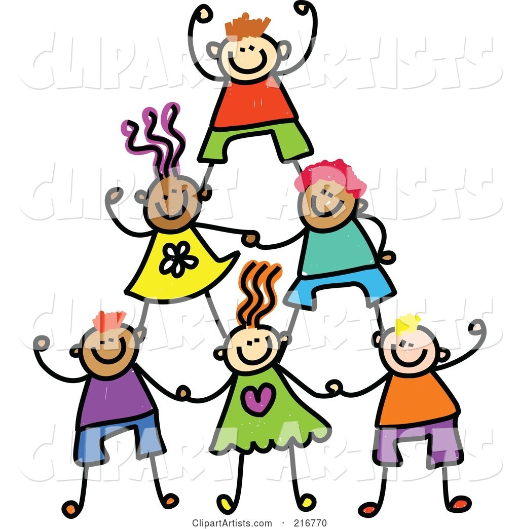 Childs Sketch of Human Pyramid of Kids - 1