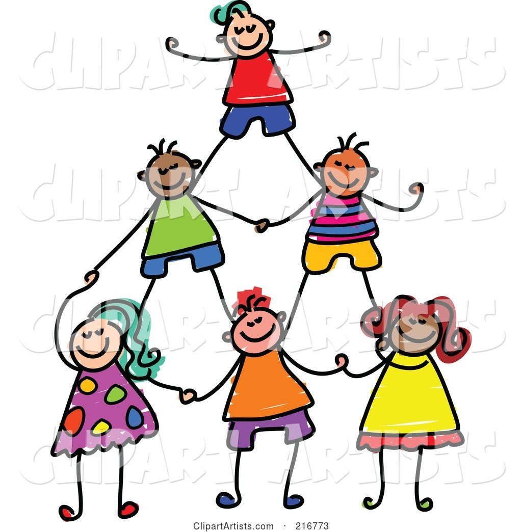 Childs Sketch of Human Pyramid of Kids - 2
