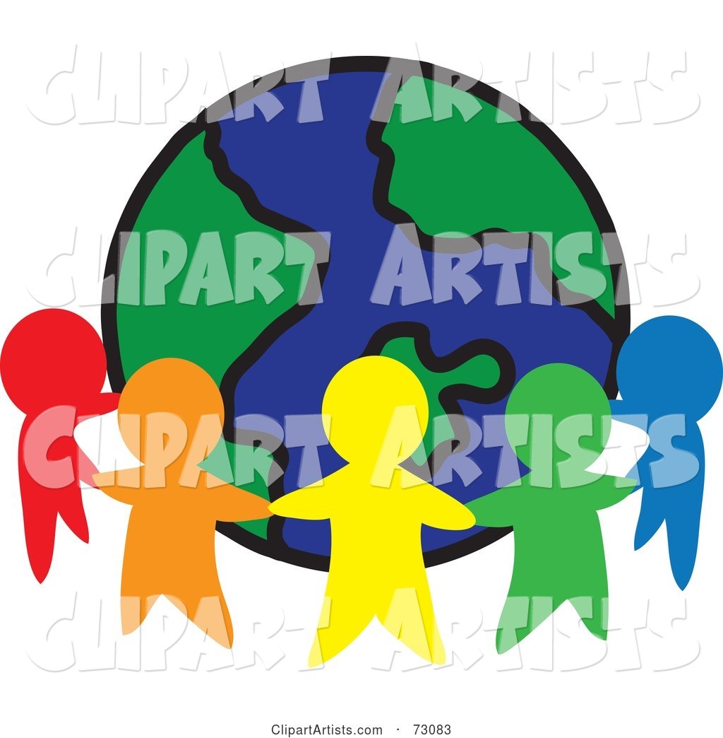 Circle of Colorful People Cutouts Around a Globe