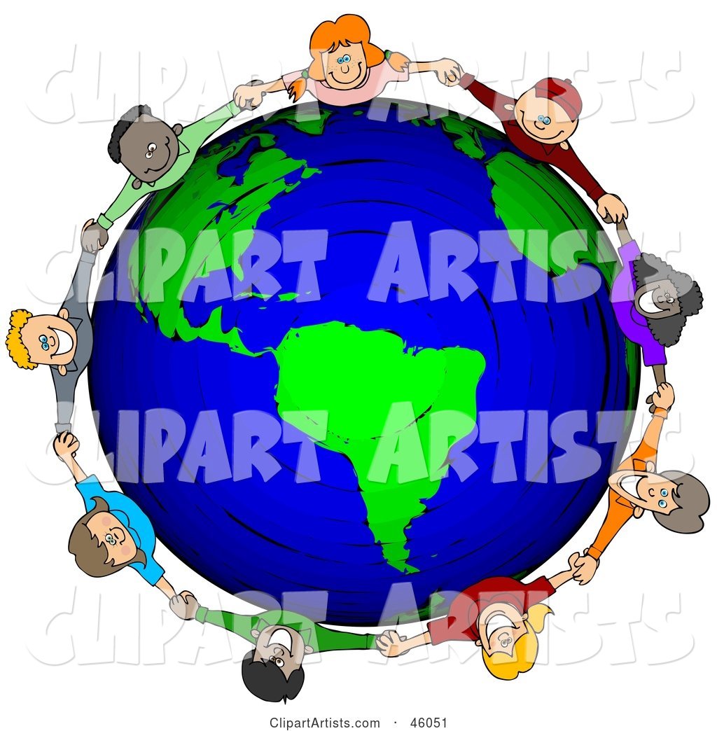 Circle of Worldwide Children Holding Hands Around a Globe