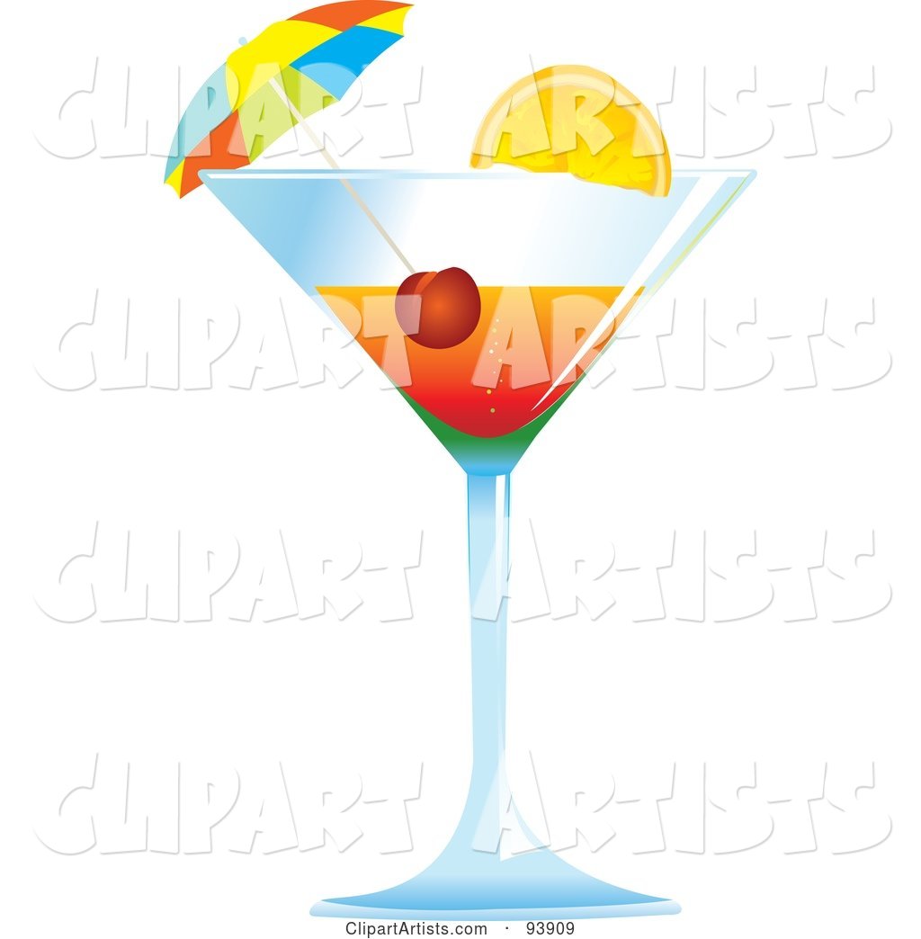 Cocktail Umbrella and Cherry in a Tropical Alcoholic Beverage