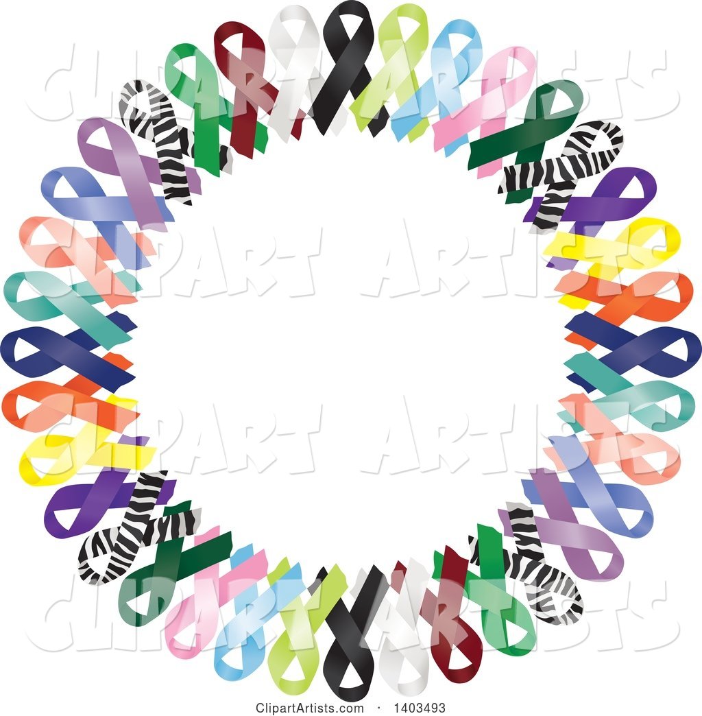 Colorful Awareness Ribbon Wreath with Some Zebra Print Ribbons