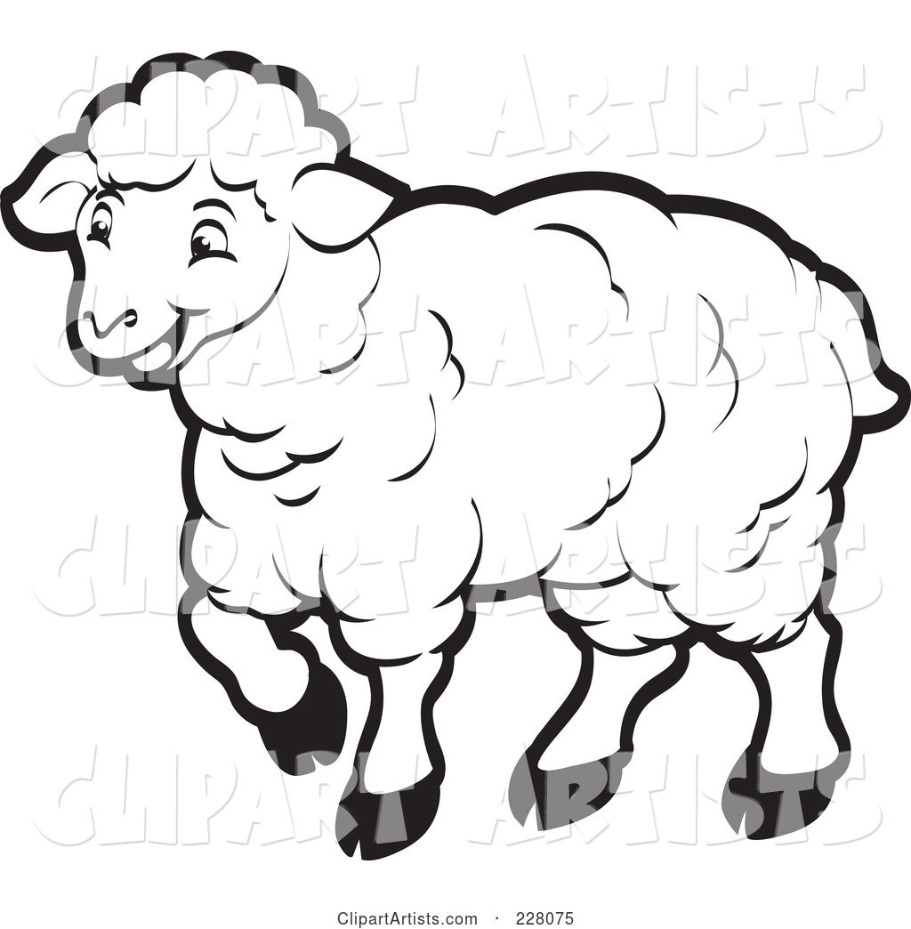 Coloring Page Outline of a Happy Sheep