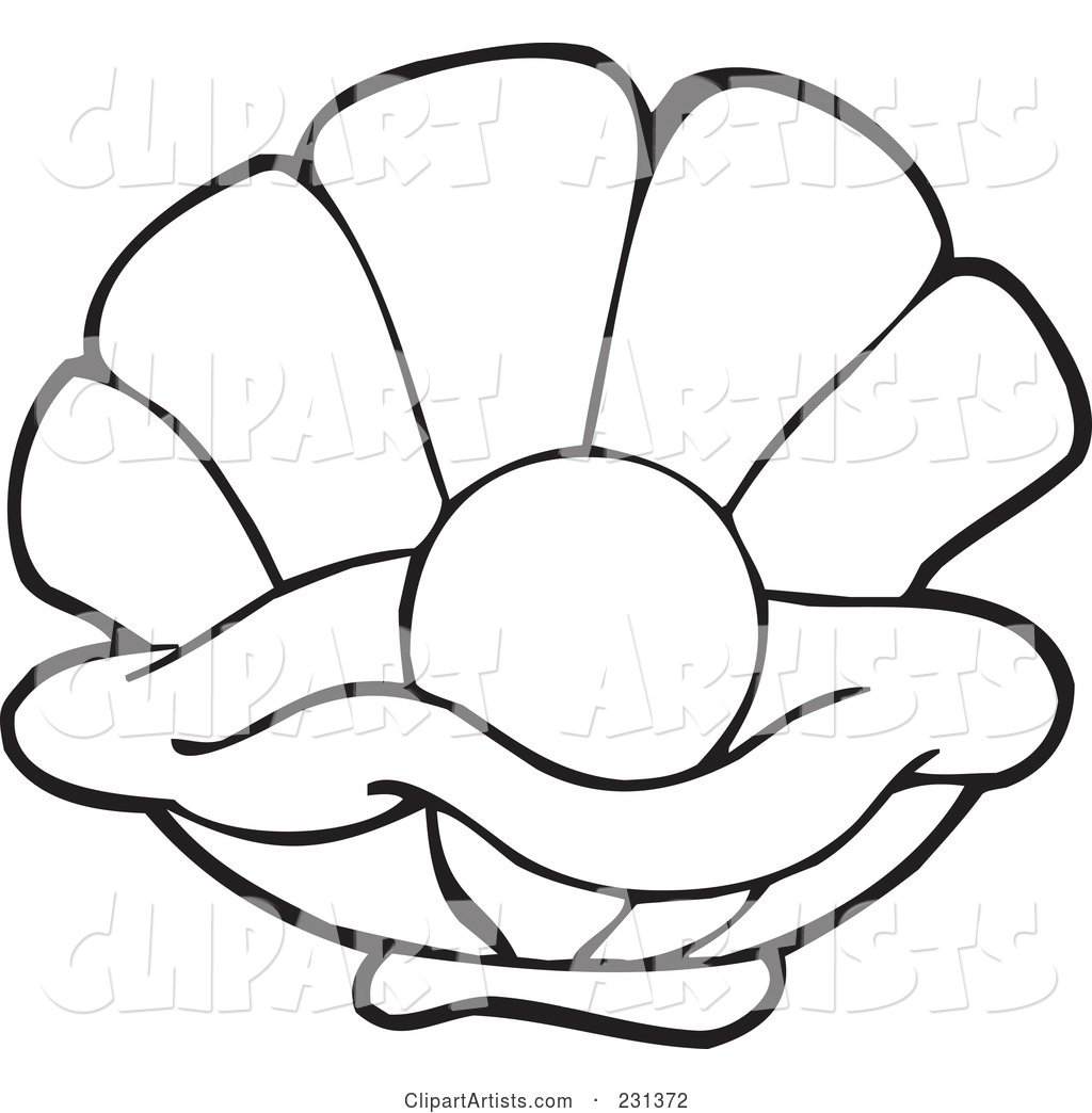 Coloring Page Outline of a Pearl in an Oyster