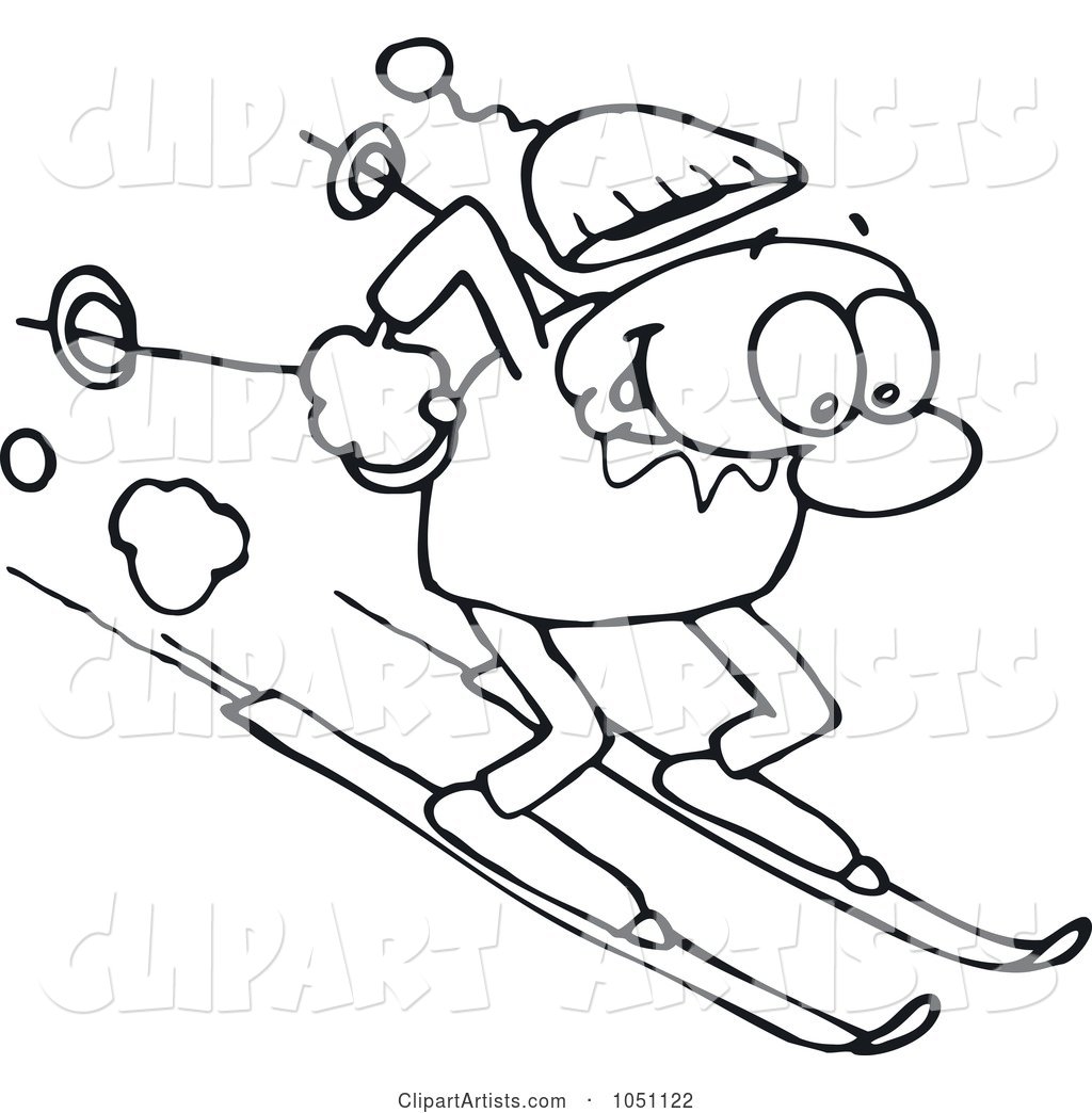 Coloring Page Outline of a Toon Guy Skiing
