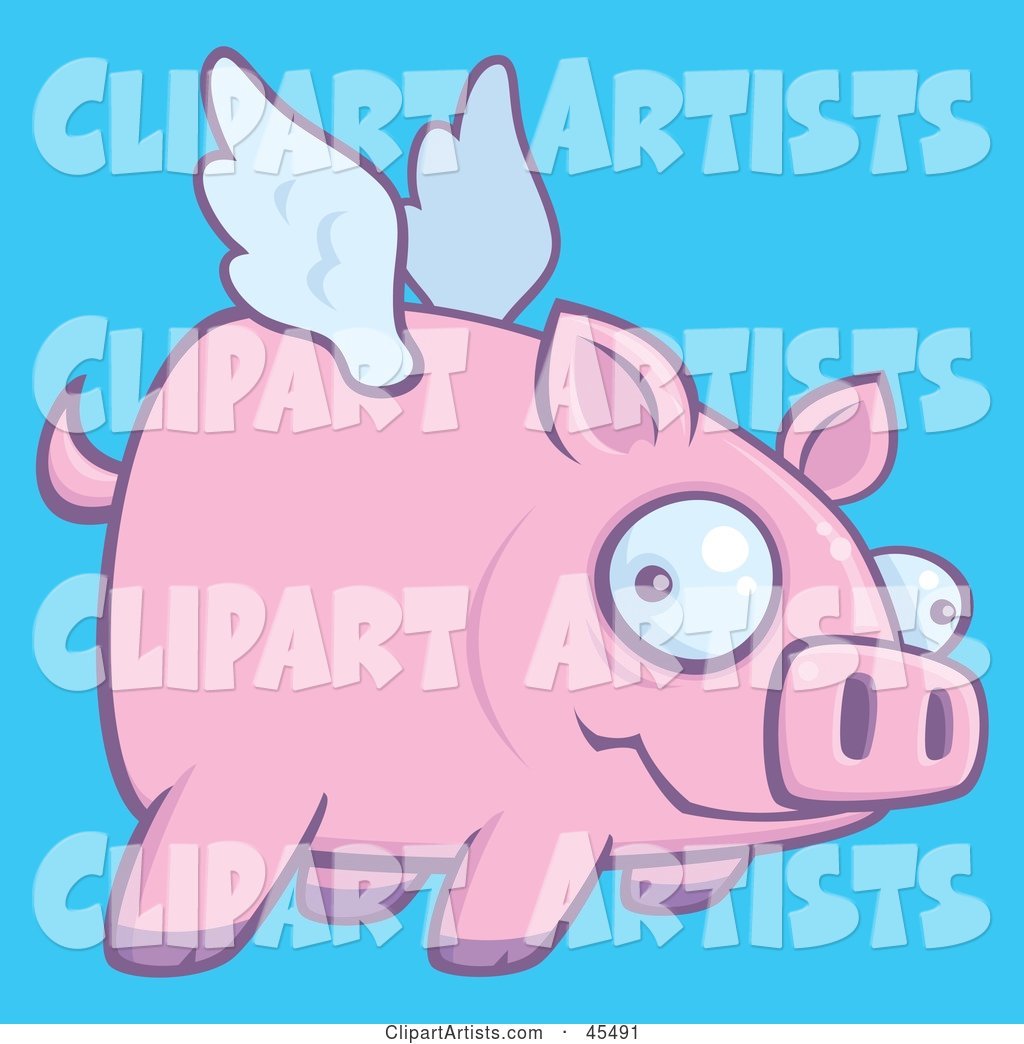 Confused Pink Pig Flying in a Blue Sky