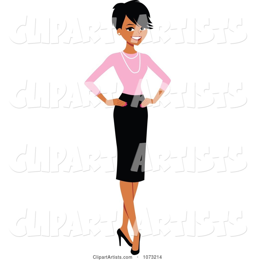 Corporate Black Businesswoman in a Skirt and Pink Shirt