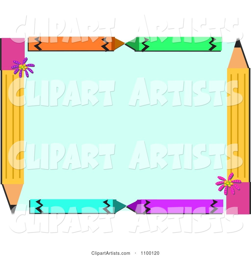 Crayon and Pencil Border Framing Blue Copy Space