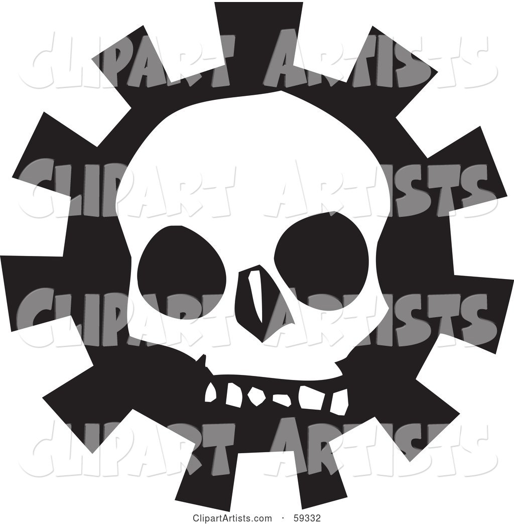 Creepy White Skull over a Gear - Version 3