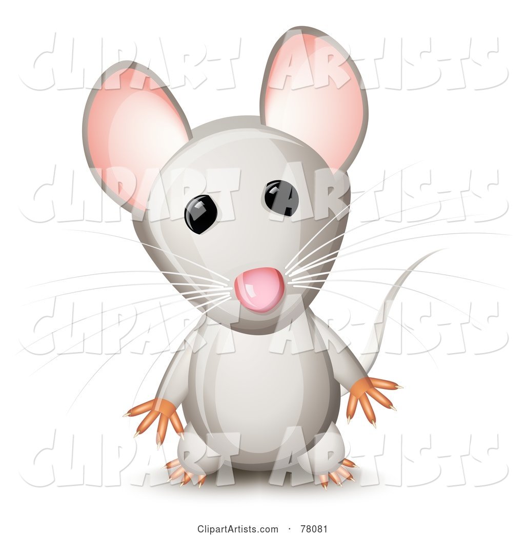 Curious Standing Gray Mouse with Pink Ears