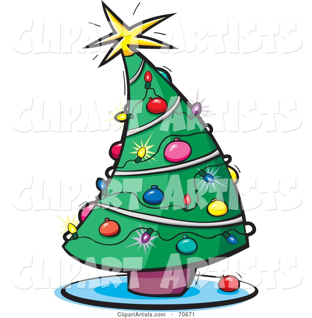 Curving Decorated Christmas Tree with Lights and Ornaments