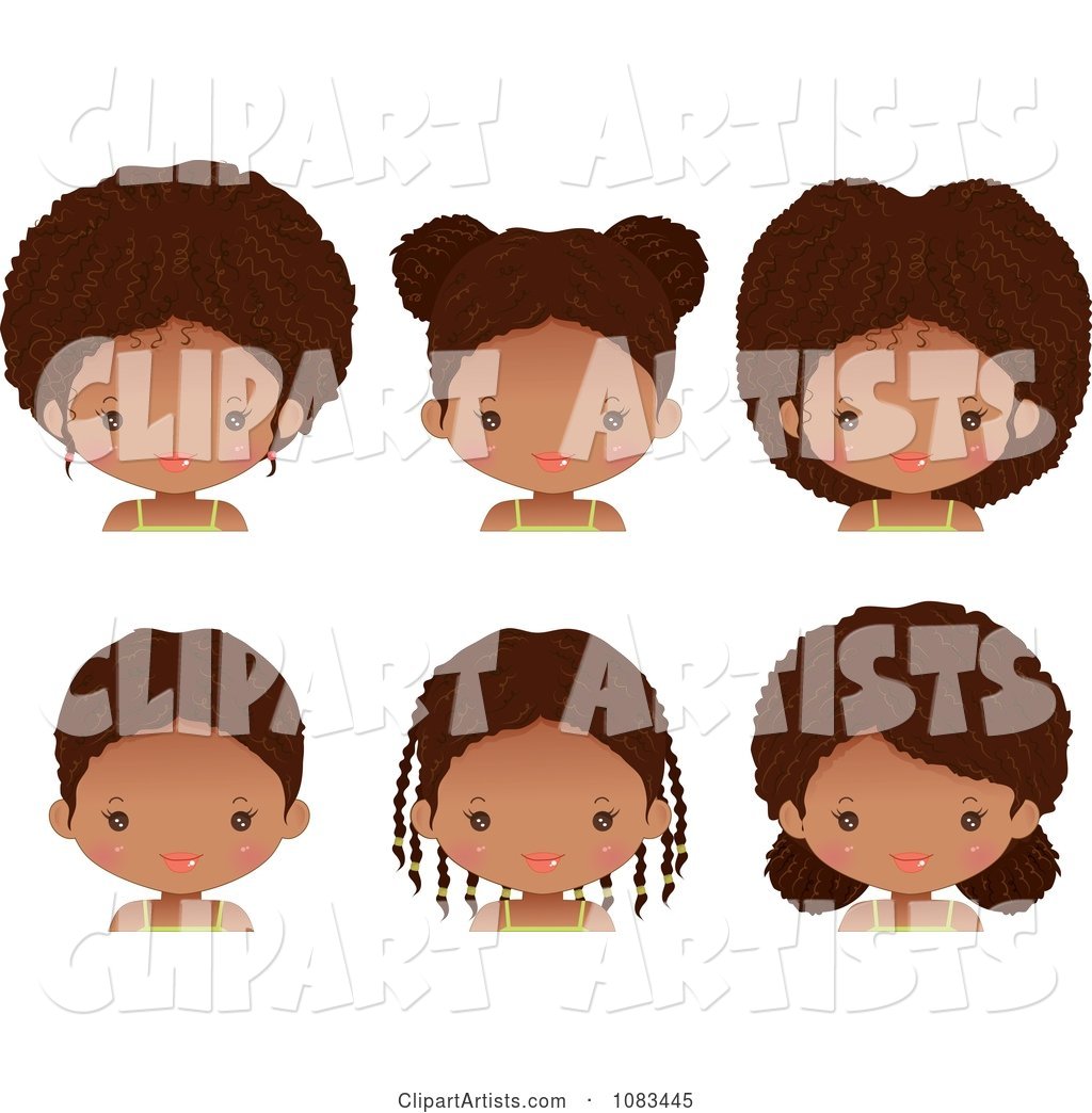 Cute Black Girl with Six Different Hair Styles