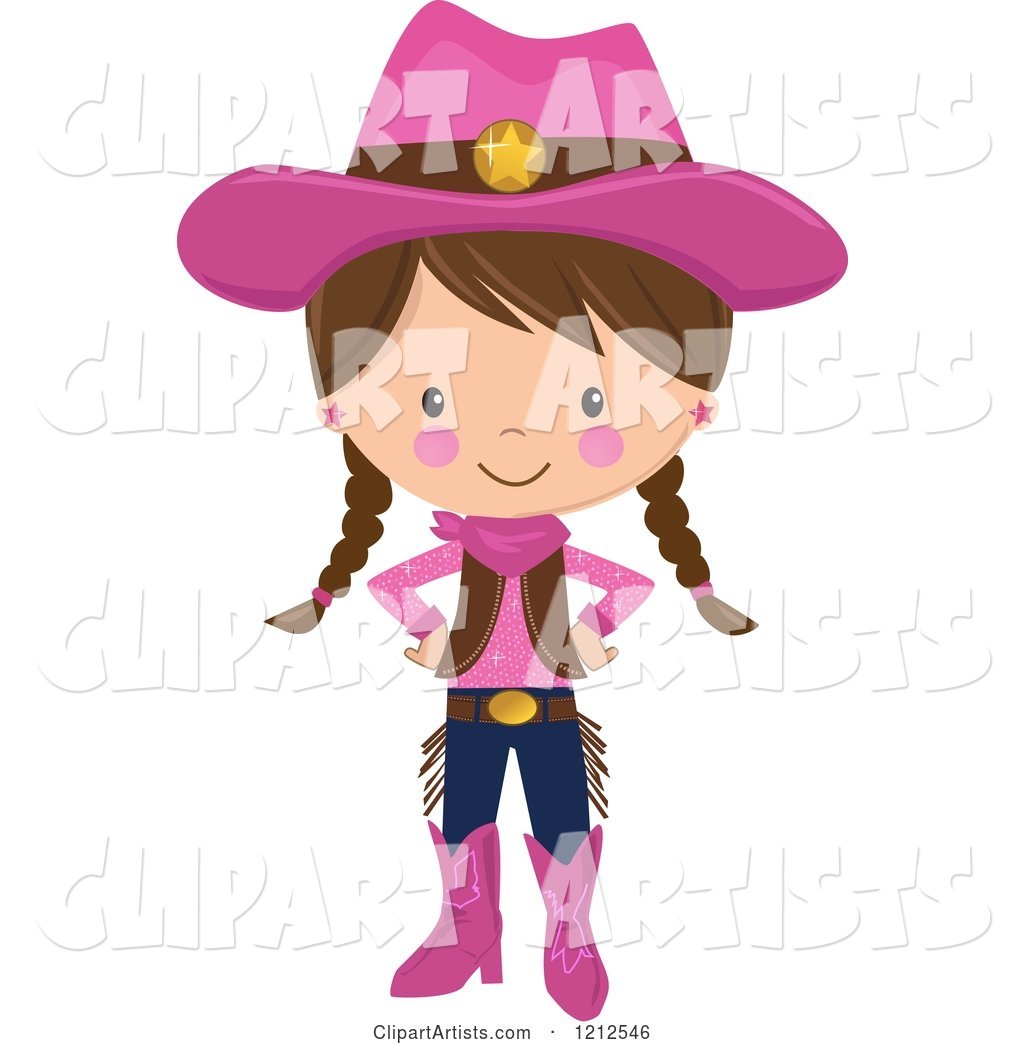Cute Brunette Cowgirl with Braids and a Pink Outfit