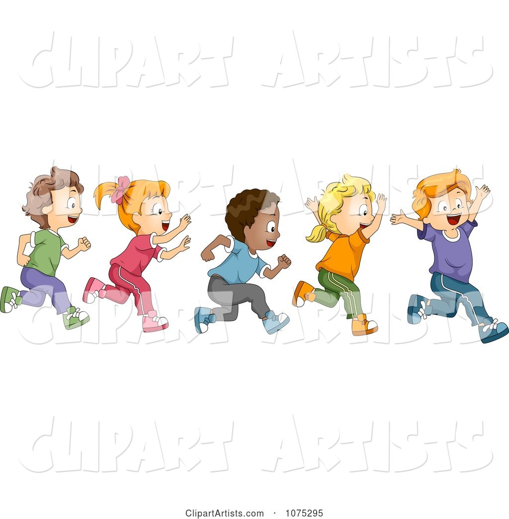 Cute Diverse School Children Running a Marathon