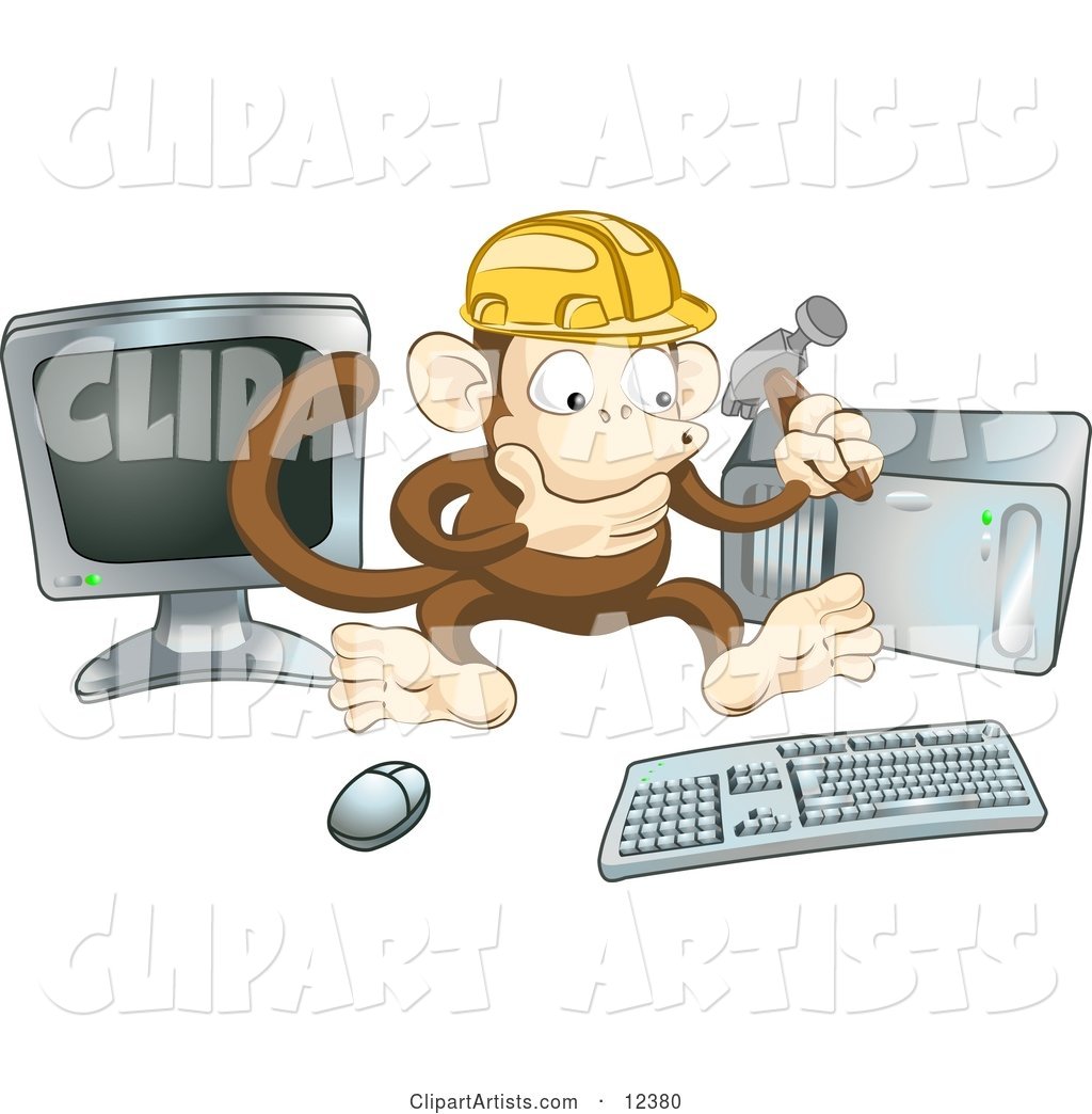 Cute Monkey in a Hardhat Working on a Computer to Construct a Website