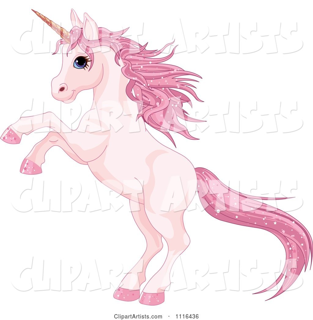 Cute Rearing Pink Unicorn with Sparkly Hair
