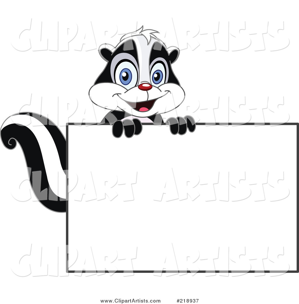 Cute Skunk Looking over a Blank Sign