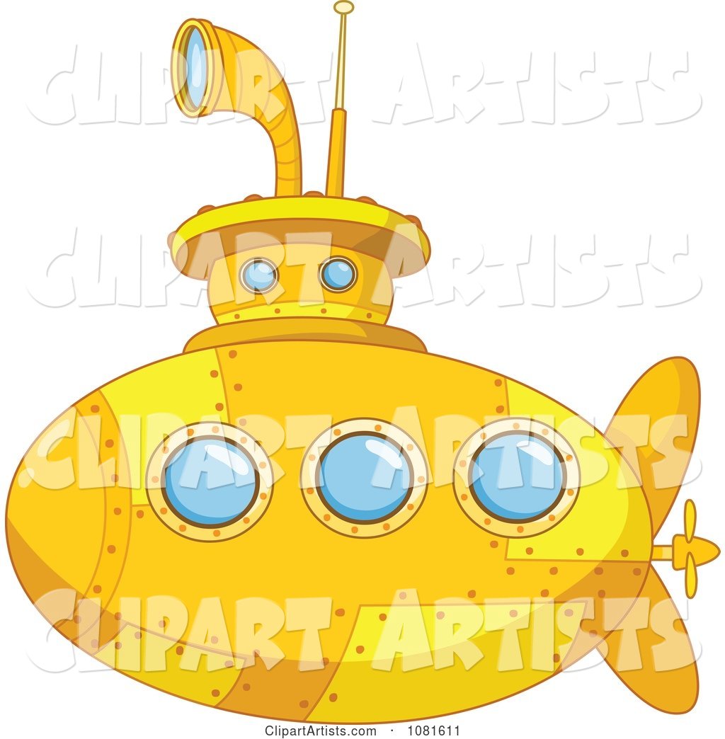 Cute Yellow Submarine with Blue Windows