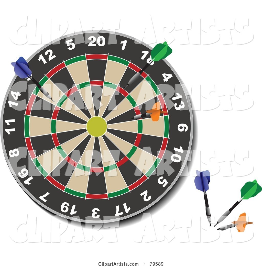 Dart Board with Colorful Darts in the Lower Corner