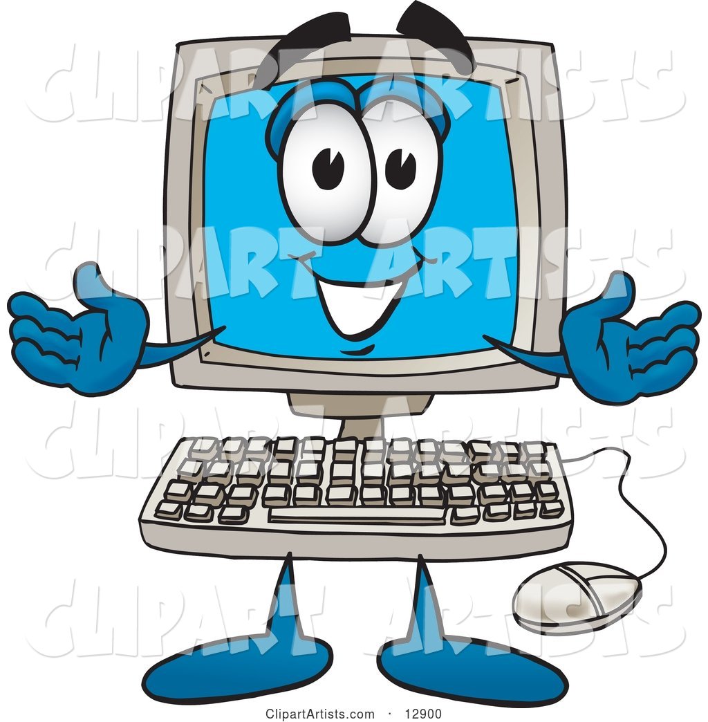 Desktop Computer Mascot Cartoon Character with Welcoming Open Arms