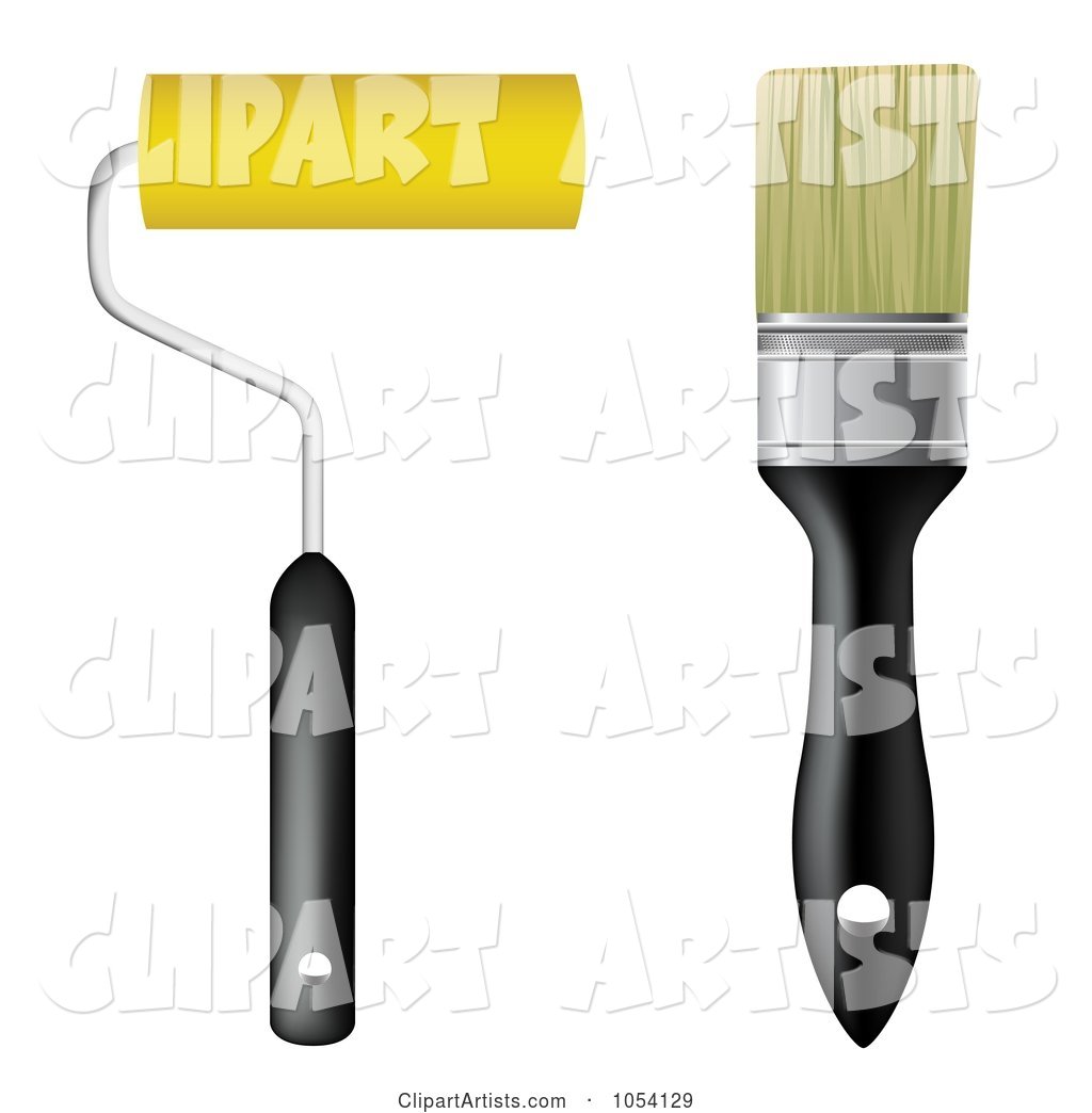 Digital Collage of a Regular Paint Brush and a Roller Brush