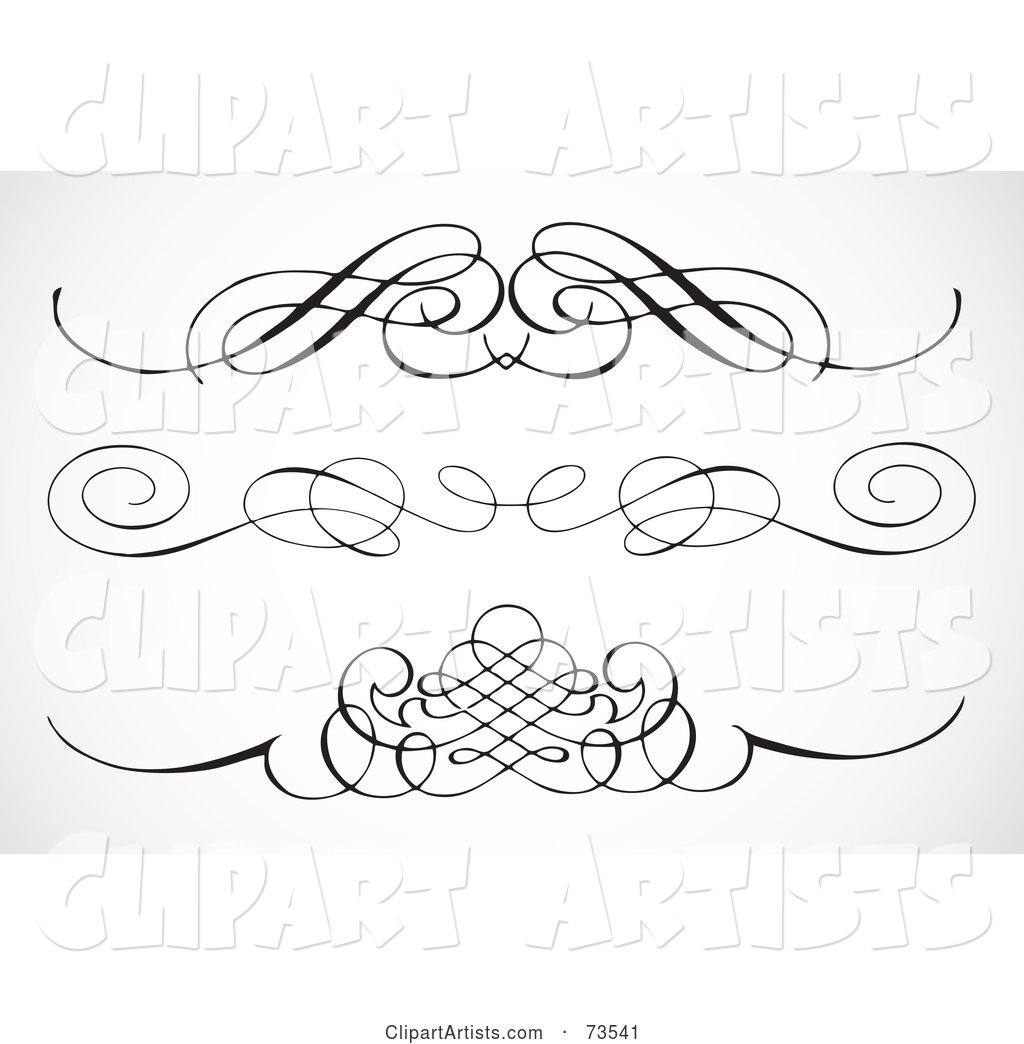 Digital Collage of Black and White Elegant Swirl Border Elements - Version 3