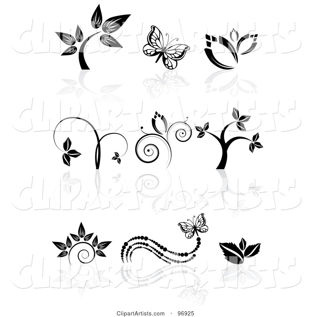 Digital Collage of Black and White Floral and Butterfly Logo Icon Designs