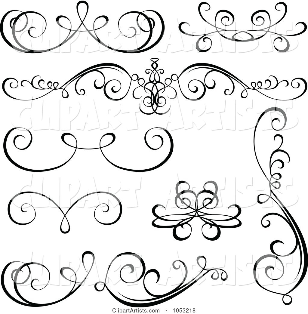 Digital Collage of Black and White Ornate Calligraphic Design Elements - 2