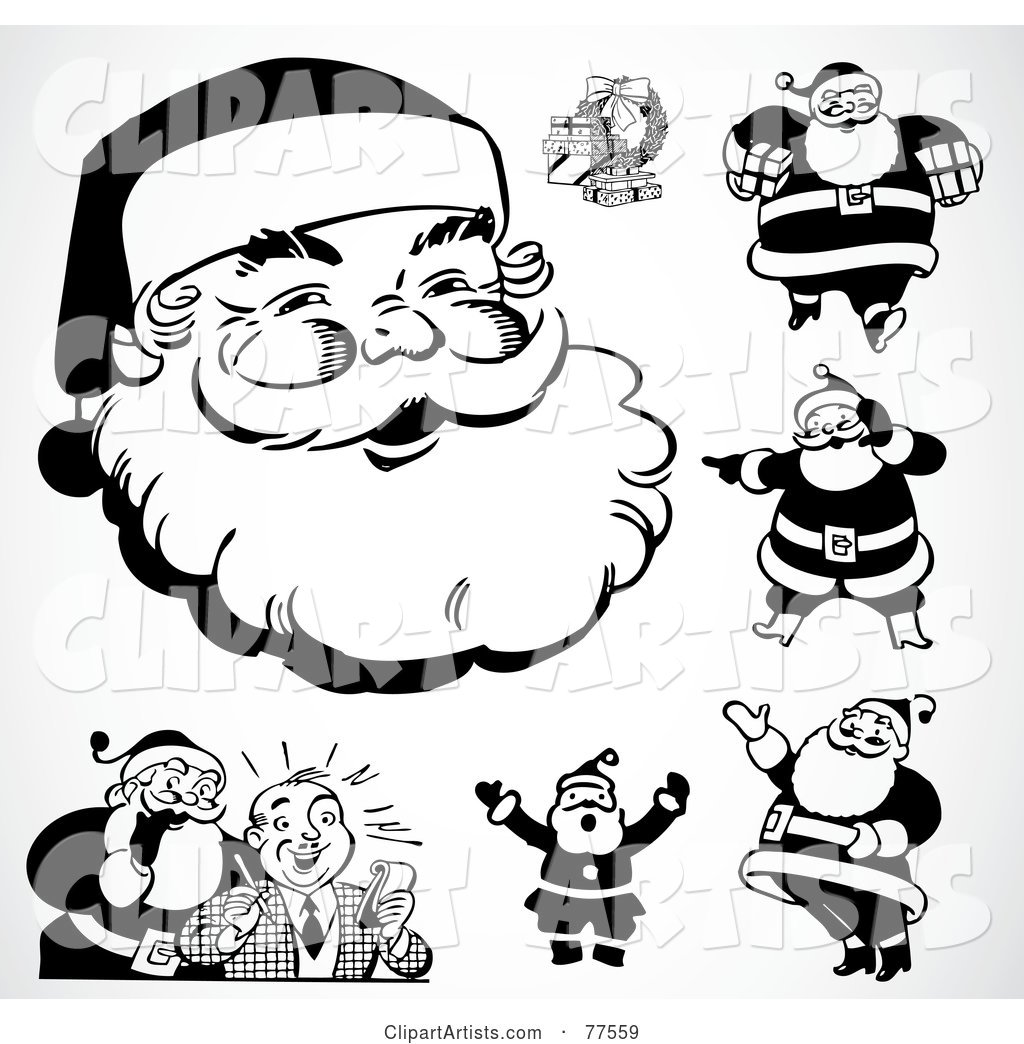 Digital Collage of Black and White Retro Santas