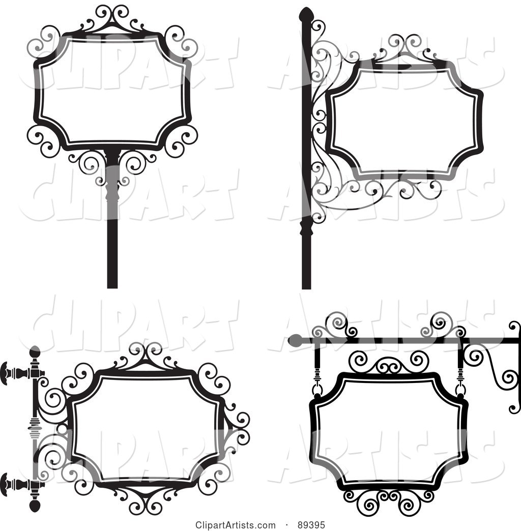 Digital Collage of Black and White Wrought Iron Storefront Signs - Version 3
