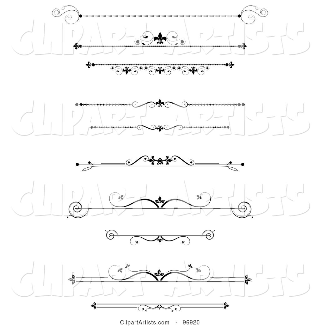 Digital Collage of Black Ornamental Divider Lines