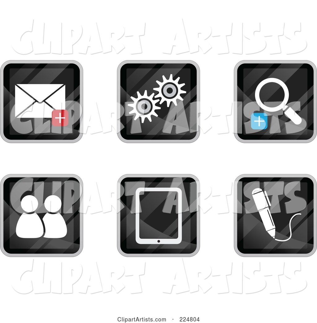Digital Collage of Black Square Email, Gear, Zoom, Chat, Tablet and Pen App Icons