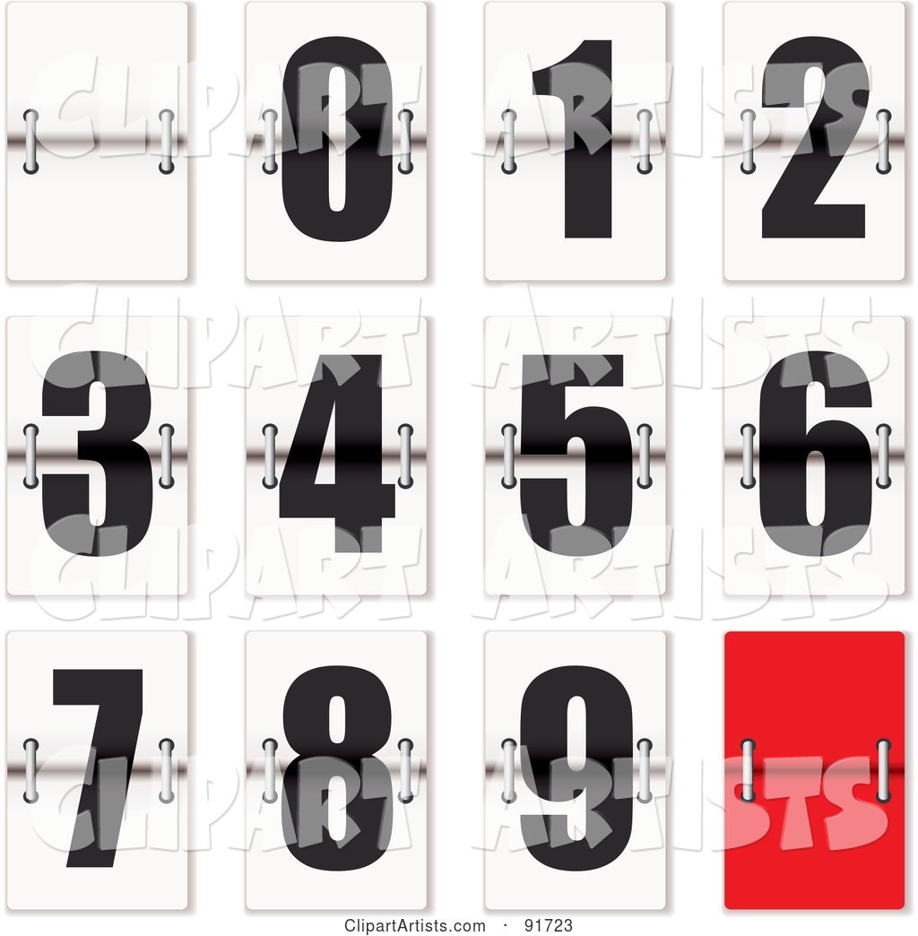 Digital Collage of Black, White and Red Clock Flip Digits