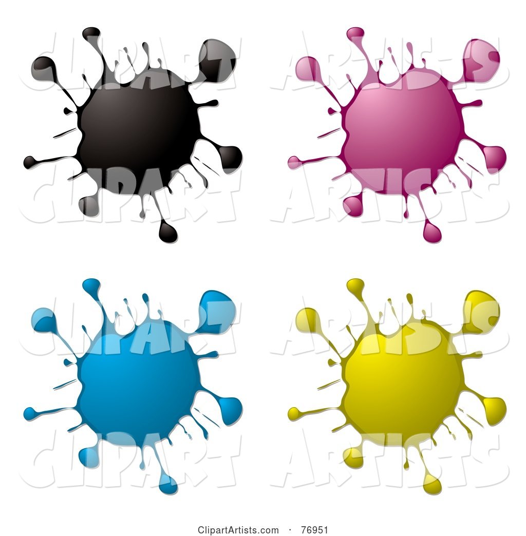 Digital Collage of CMYK Messy Ink Splatters