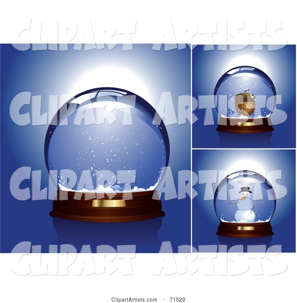 Digital Collage of Empty, Acorn and Snowman Snow Globes over Blue