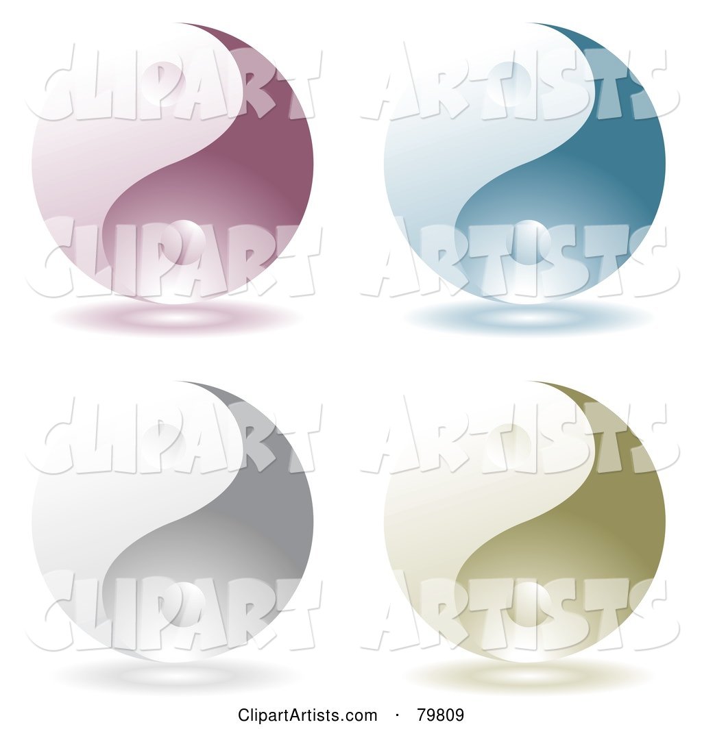 Digital Collage of Four Purple, Blue, Silver and Green Yin Yang Symbols