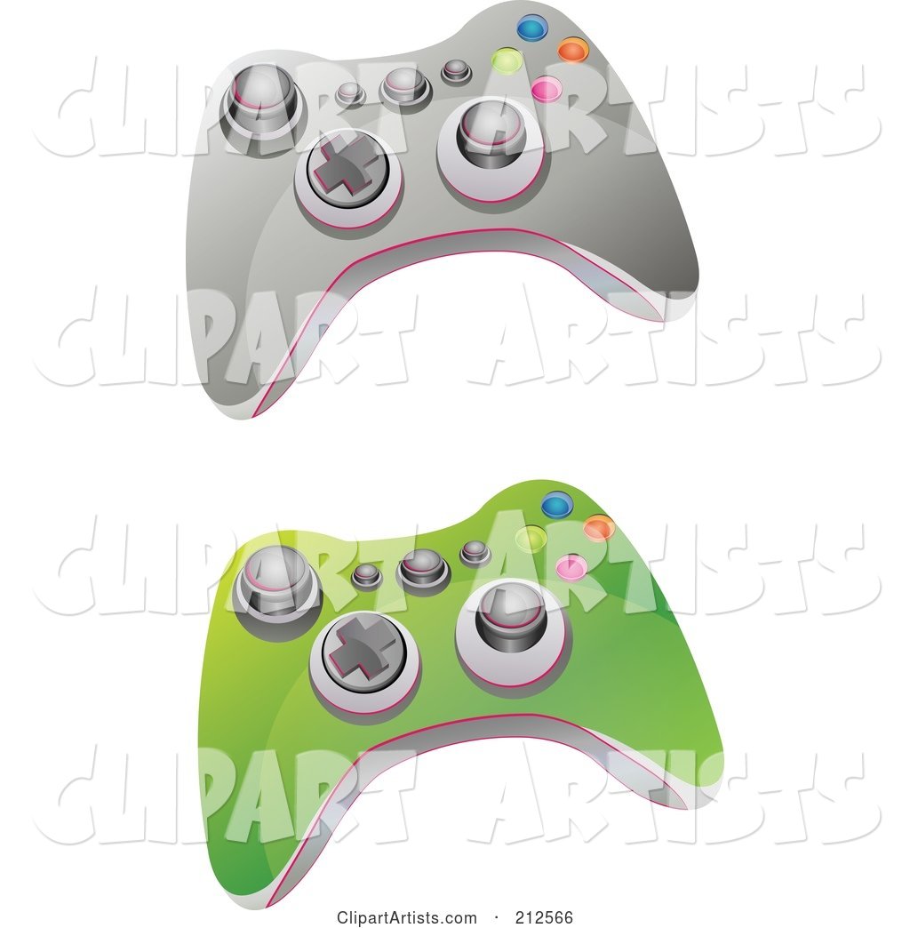 Digital Collage of Green and Gray Video Game Controller with Buttons and Knobs