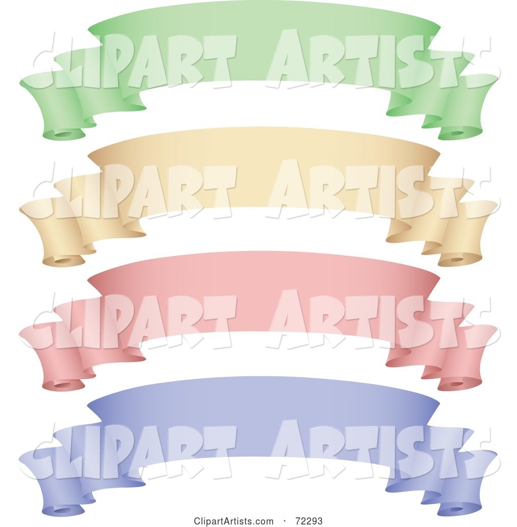 Digital Collage of Green, Beige, Pink and Purple Scroll Banners