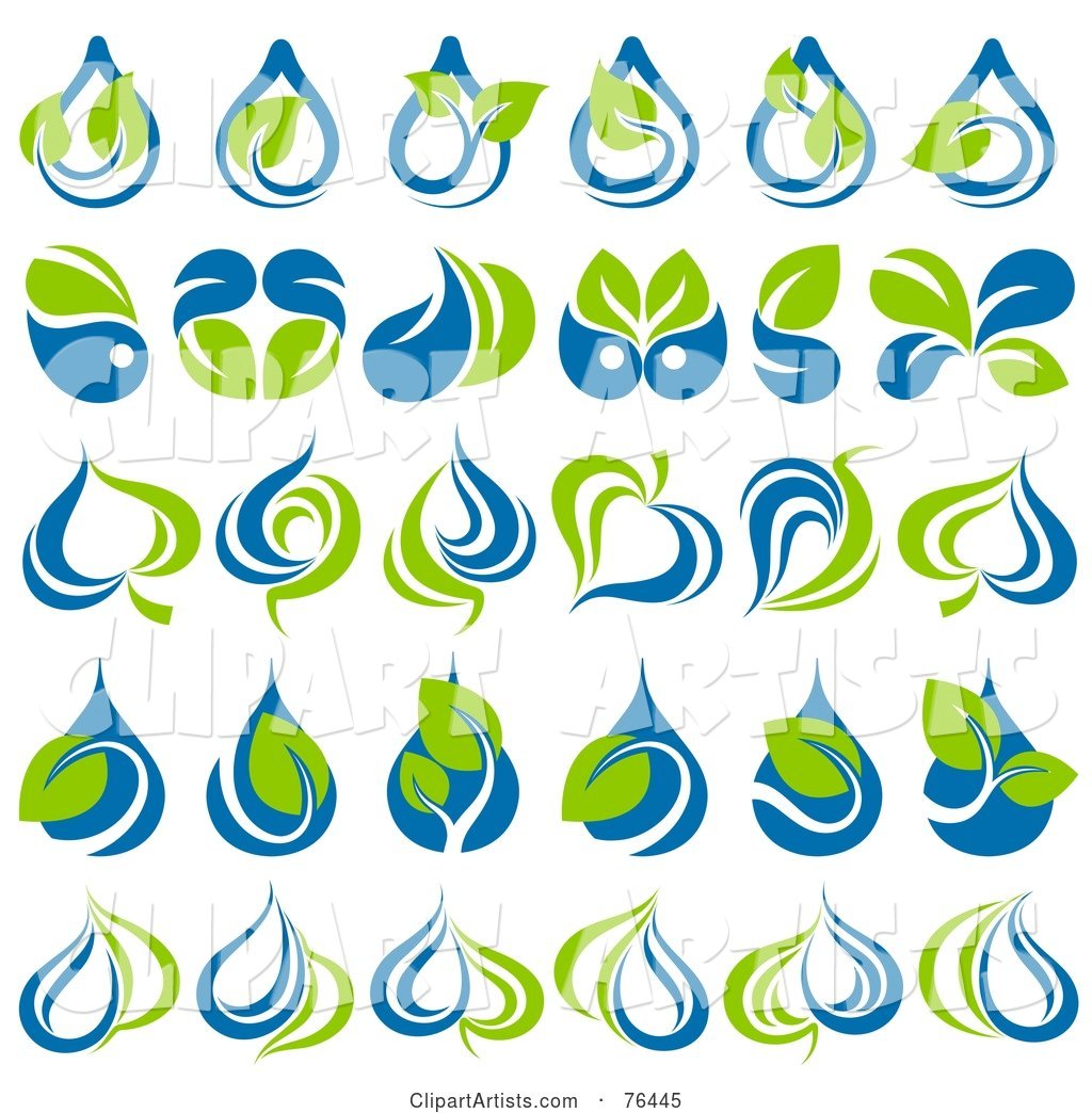 Digital Collage of Green Leaf and Water Drop Logo Icons