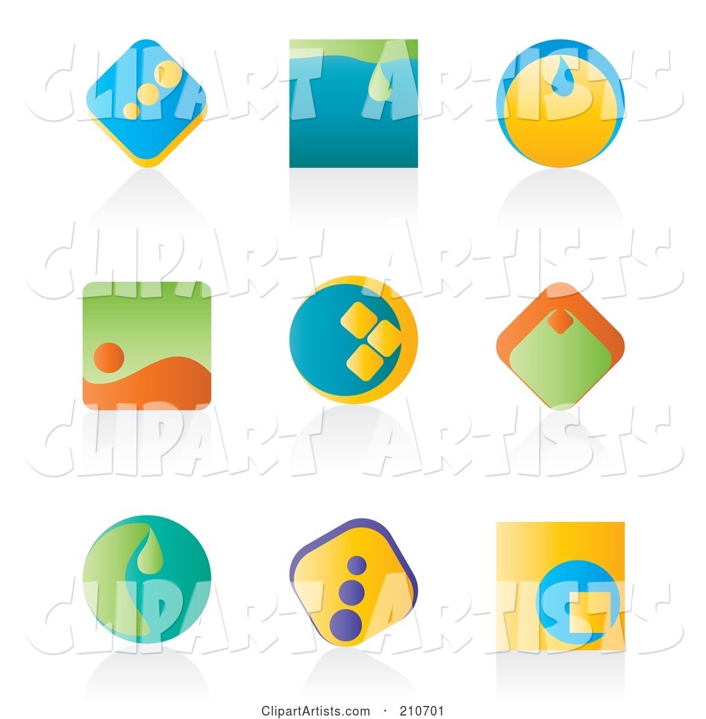 Digital Collage of Nine Colorful Icon or Logo Designs with Shadows